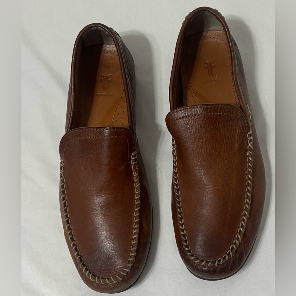 Frye Eddie Club Brown Leather Moc Toe Preppy Comfort Slip on Men’s Loafers - Picture 2 of 11